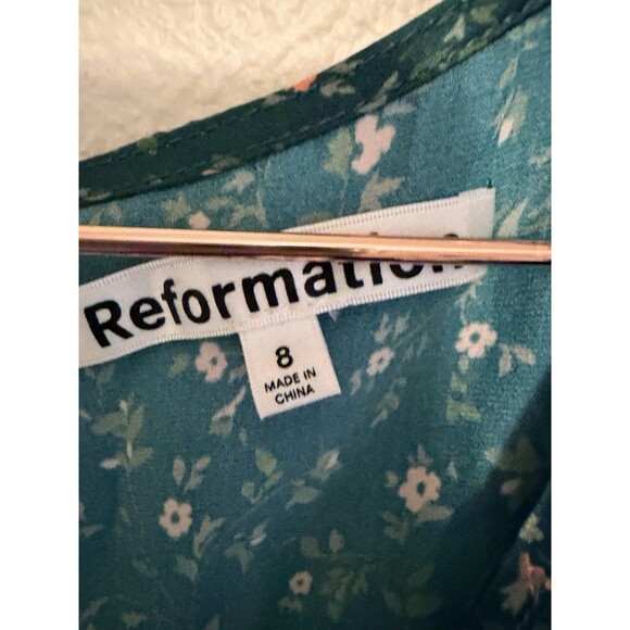 Reformation Kaye Silk Dress Women’s Size 8 Coriander Green Floral Seen On Tv - Picture 8 of 12